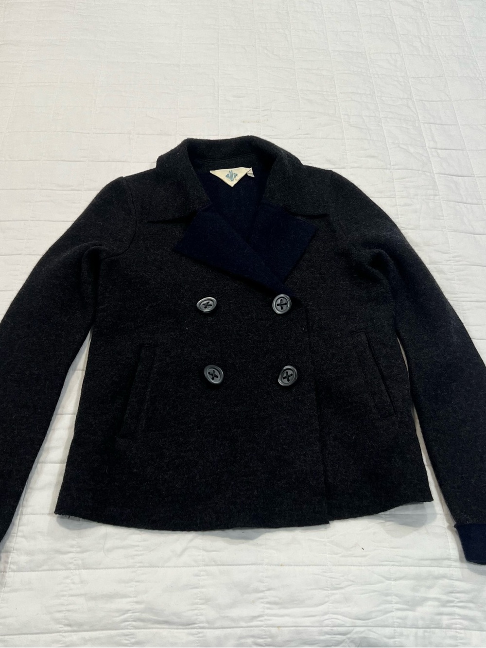 Anthropologie Black Double-Breasted Wool Peacoat